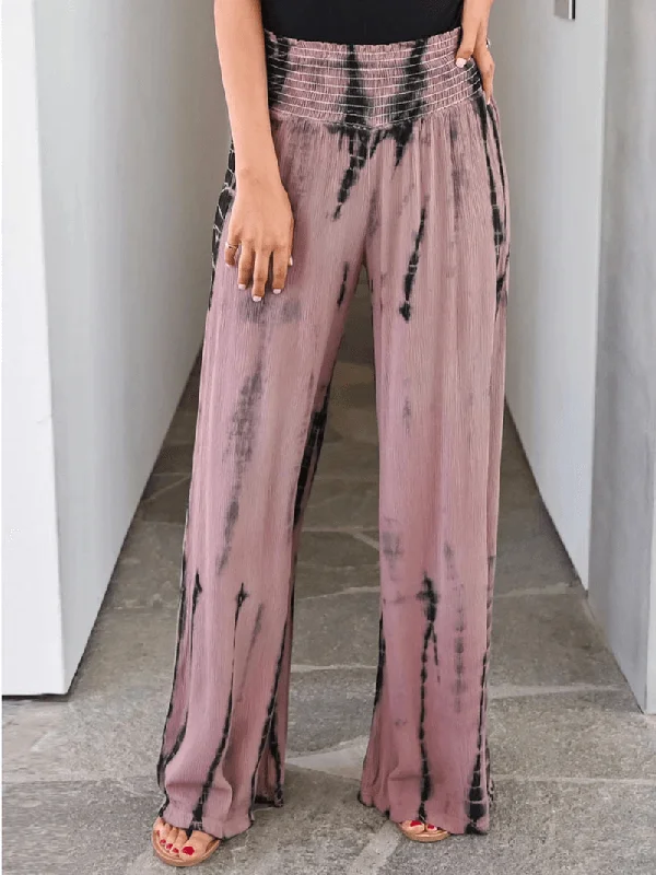 Reduced Price Tie-Dye Printed High Waist Holiday Elegant Casual Wide Leg Pants