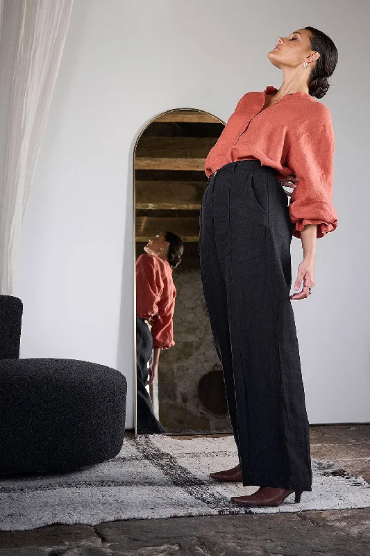 Steals and Deals Tailored Linen Pants - Black