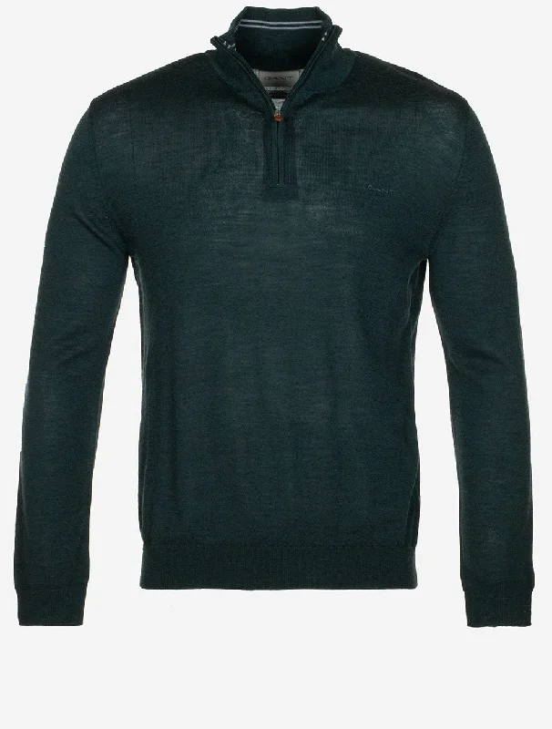 Blowout Sale Extra Fine Merino Wool Half Zip Tartan Green