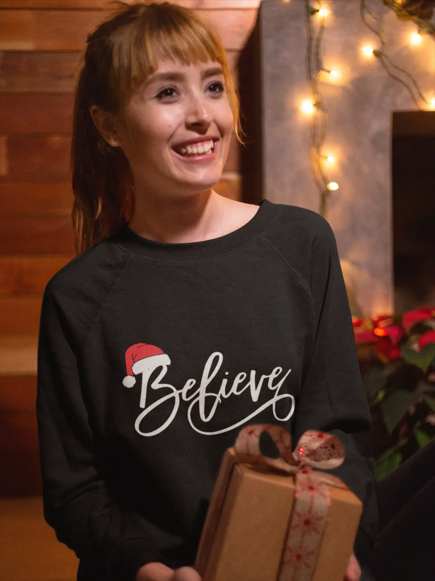 Mega Sale ULTRABASIC - Graphic Women's Christmas Believe Hat Cute Sweatshirt Xmas Gift Ideas Denim