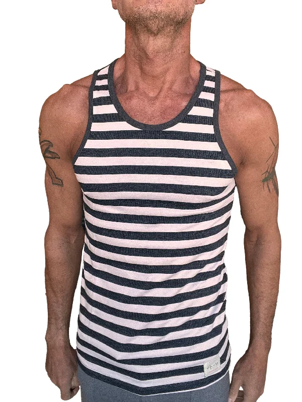 Limited Availability Yummy Nautical Fleece Sustain Tank Top (Black/White Stripe)
