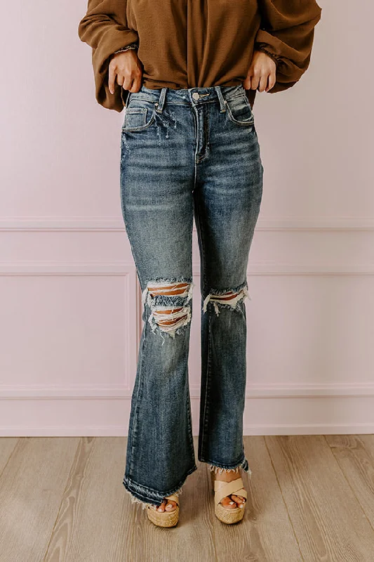 Top Pick Risen The Sequoia High Waist Distressed Flare in Dark Wash