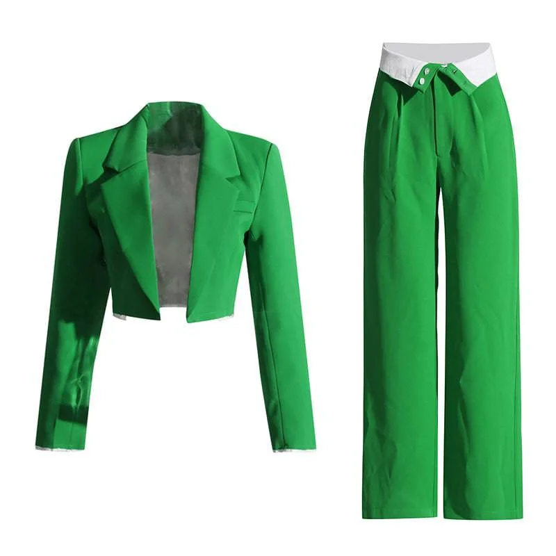 Weekend Bargains to Celebrate Magdalena Solid Single Button Front Lapel Neck Crop Blazer