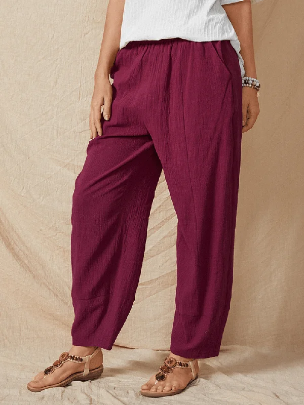 Weekend Savings Bonanza Elastic Waist Solid Color Side Pocket Cotton Casual Harem Pants for Women