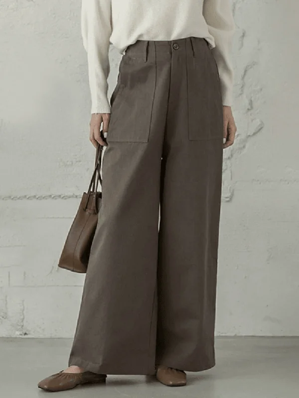 Shop the Weekend Away Women Casual Basic Solid Color Loose Wide Leg Pants with Pocket
