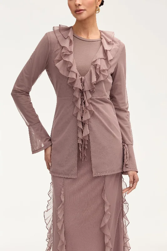 Half Price Warehouse Sale Jida Ruffle Tie Front Top - Twilight Mauve