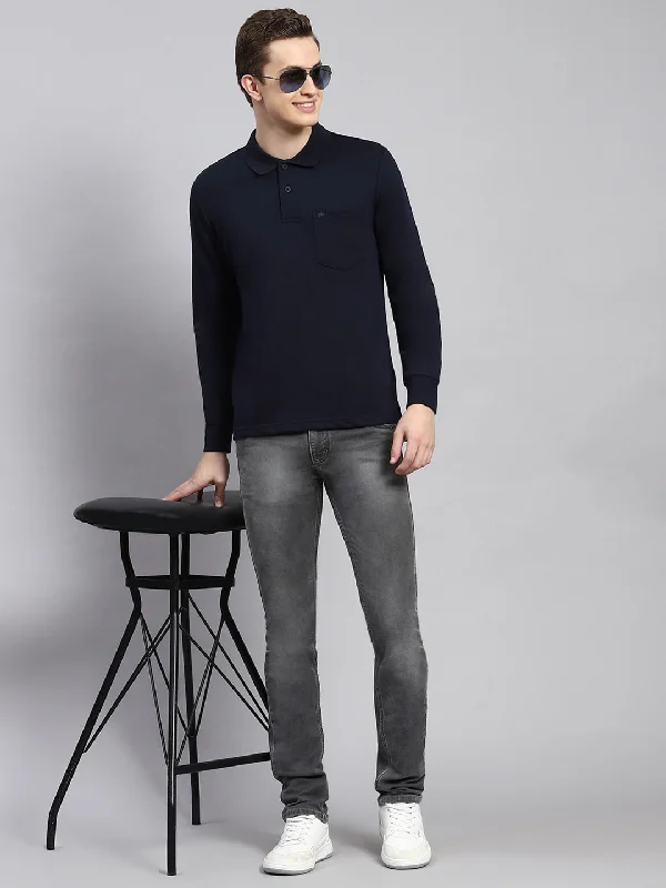 Value Deals Men Navy Blue Plain Winter T-Shirt
