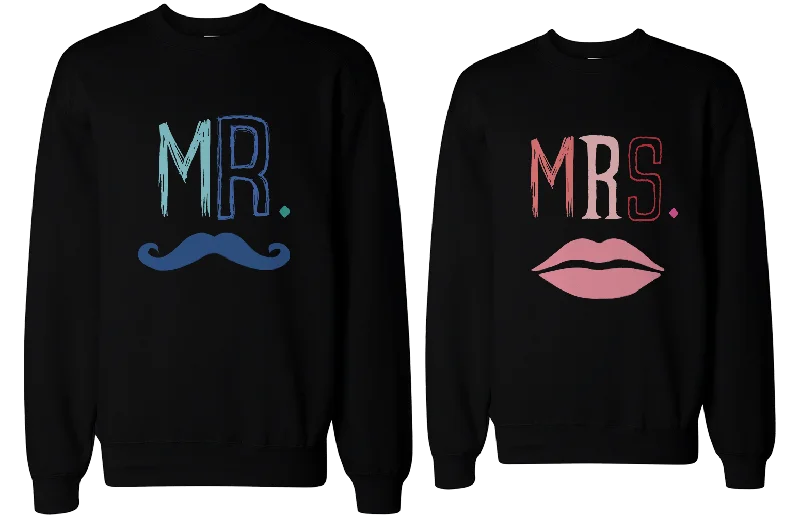 His and Her Mr Mustache and Mrs Lips Matching Sweatshirts for Couples