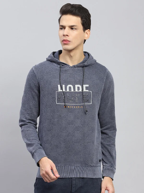 Now or Never Men Grey Printed Hooded Full Sleeve Winter T-Shirt
