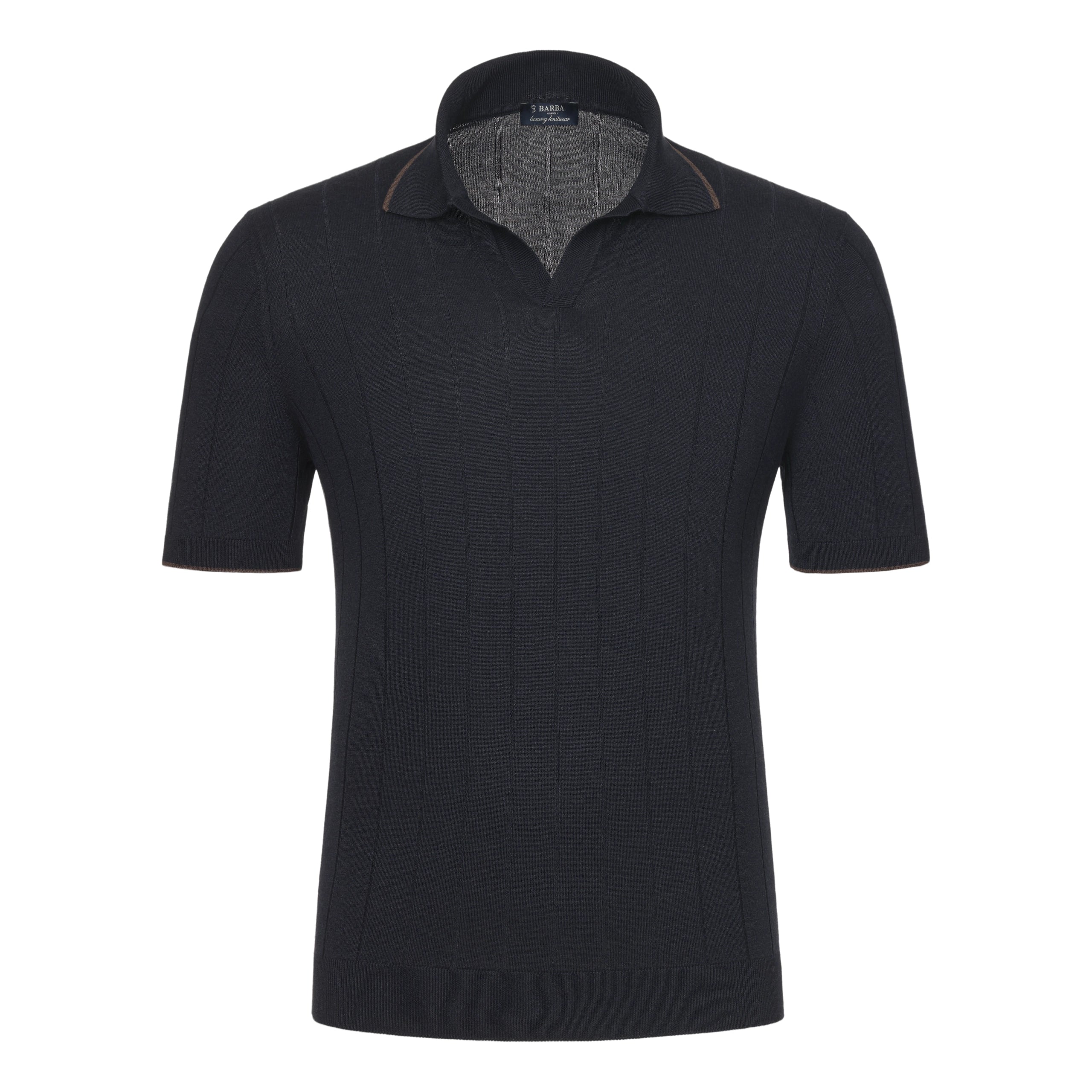 Limited Supply V-Neck Silk Polo Shirt in Navy Blue