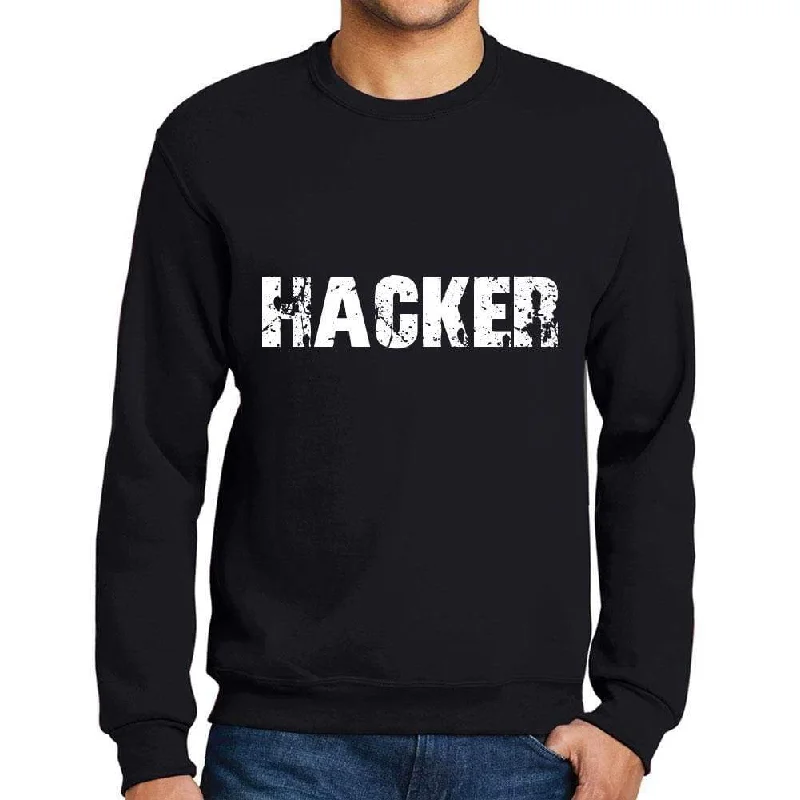 Men's Printed Graphic Sweatshirt Popular Words HACKER Deep Black