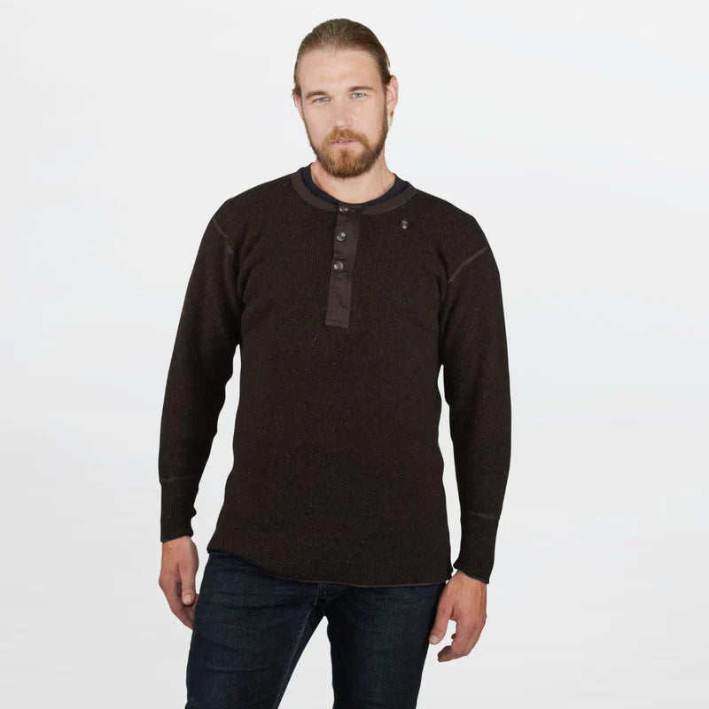 Stanfield's Heritage Heavy Weight Wool Henley #1328 b75 dark oak