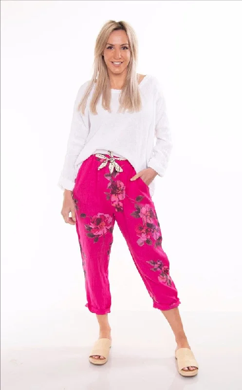 Quick Sale Italian Cartel Positano Floral Pants Fushcia