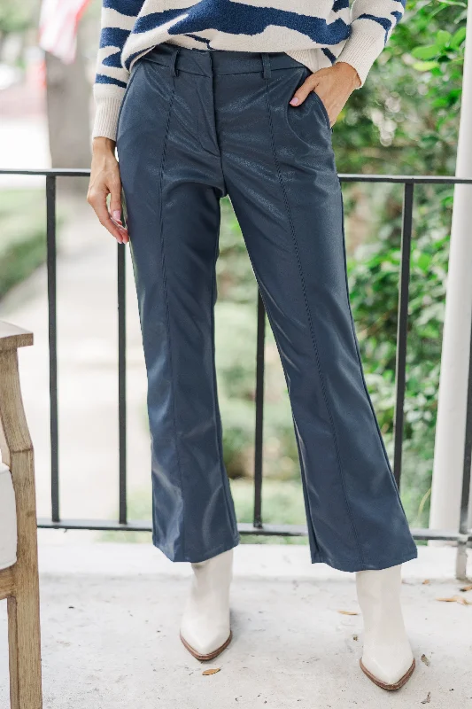 Weekend Offers That Excite Fate: Be Bold Navy Blue Faux Leather Pants