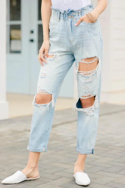 Weekend Specials Just for You KanCan: Missing You Light Wash High Rise Distressed Paperbag Jeans