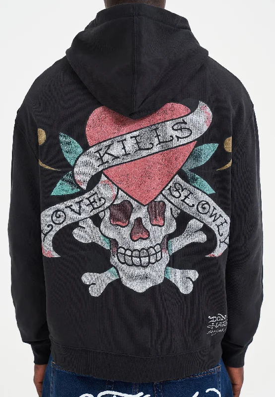Super Sale Mens Love Kills Slowly Graphic Zip Through Hoodie - Black