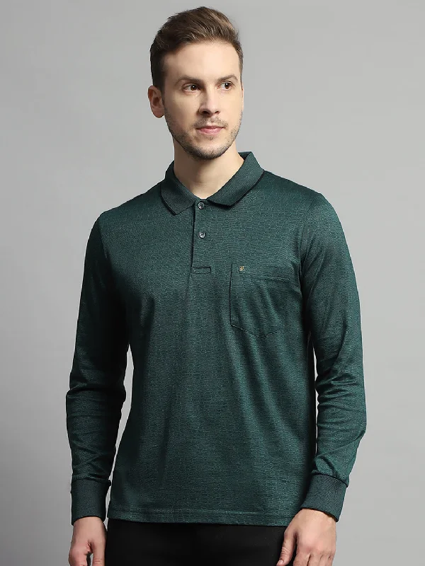 Weekend Offers That Tempt Men Green Self Design Collar Full Sleeve Winter T-Shirt