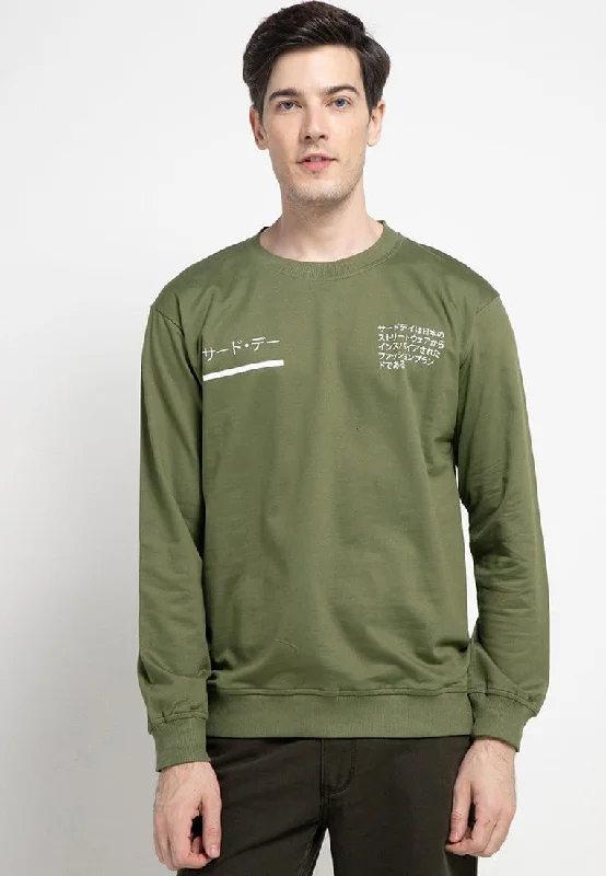 Third Day MO197 sweater casual pria katakana x paragraph hijau army