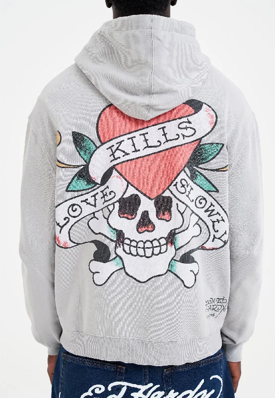 Shop and Save Mens Love Kills Slowly Graphic Zip Through Hoodie - Grey