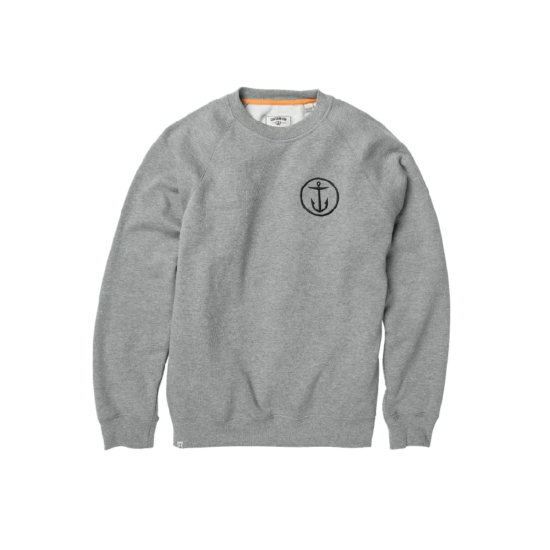 Captain Fin Mens Shweaty Anchor Crew Sweatshirt - Heather Grey