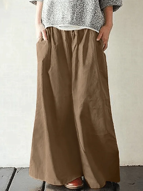 Overstock Clearance Women Cotton Pocket Elastic Waist Wide Leg Loose Casual Pants