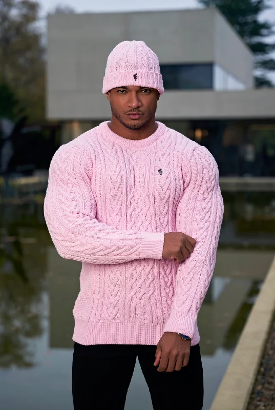 Father Sons Bright Pink Twisted Braid Weave Super Slim Jumper With Gunmetal Decal - FSJ041