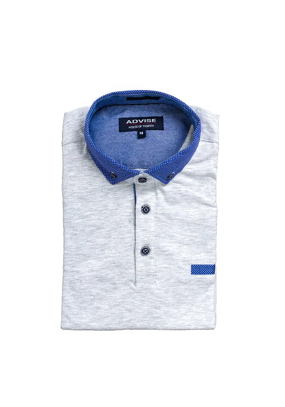 Weekend Offers That Shine Advise Contrast Collar Polo Shirt, Grey & Blue
