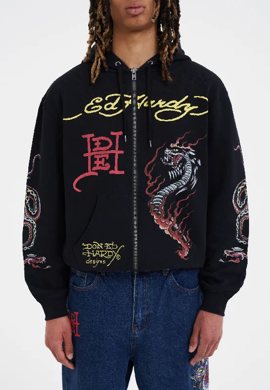 Super Sale Mens Double-Venom Zip Thru Hoodie - Black