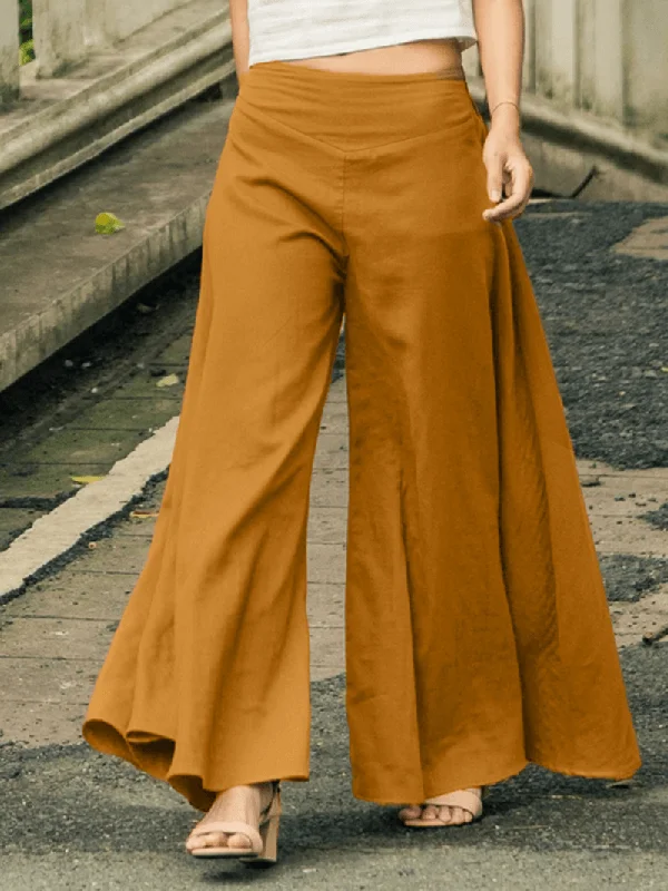 Low Price Women High Elastic Waist Solid Color Wide Leg Pants
