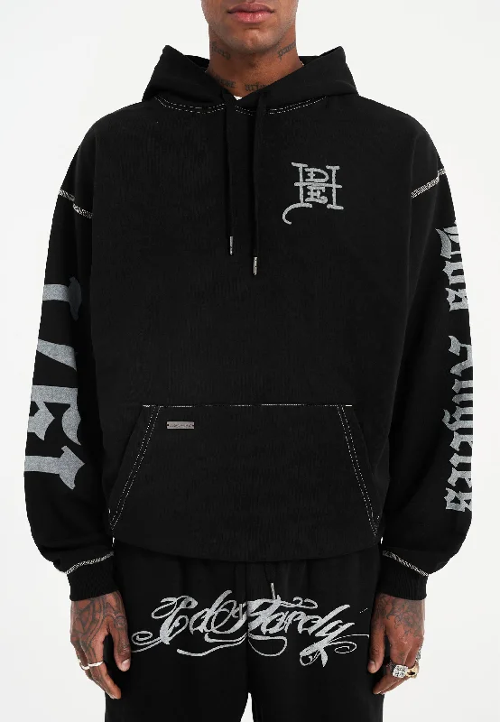 Weekend Savings Spectacle Mens Gothic Skull Fight Pouch Hoodie - Black