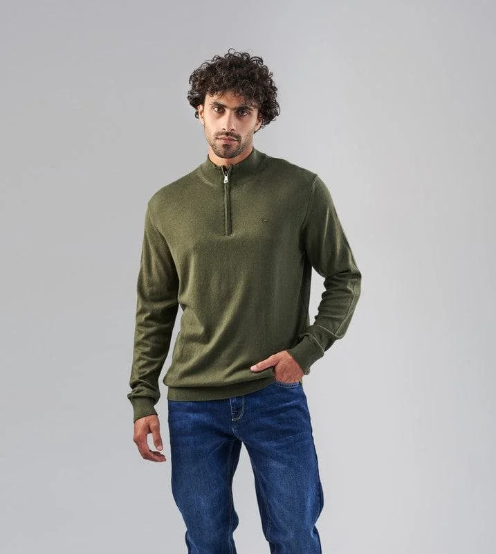 Early Access HIGH-NECK SWEATER WITH ZIPPER - OLIVE