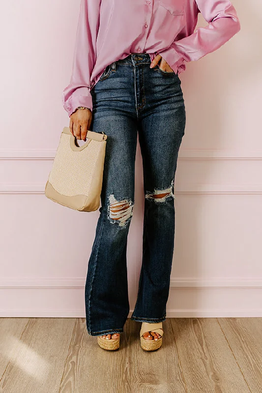 Reduced Price The Margot High Waist Distressed Flare in Dark Wash