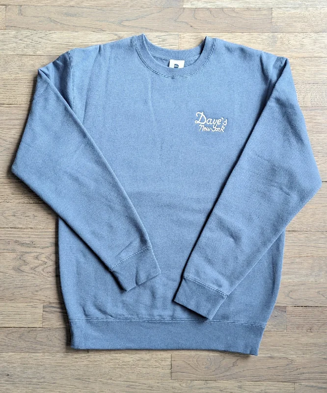 Extra Savings Dave's New York Vintage Logo Embroidered Crew Neck Sweatshirt - Storm Blue Extra Savings Dave's New York Vintage Logo Embroidered Crew Neck Sweatshirt - Storm Blue