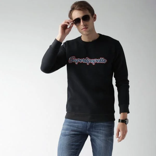 Quick Sale CLO Round Neck Dark Blue Fleece Sweatshirt 5101