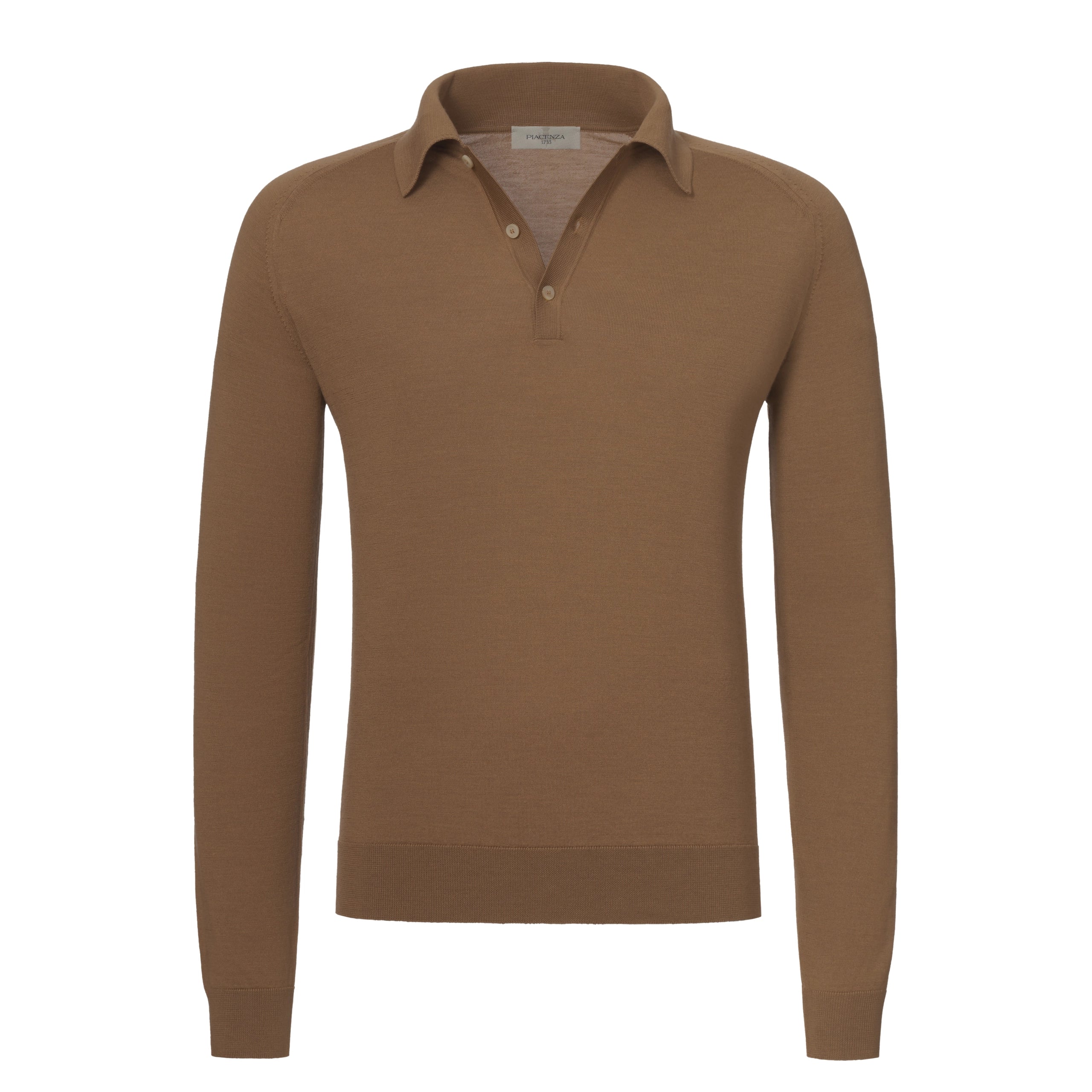 Year-End Sale Virgin Wool Polo Shirt in Caramel Brown