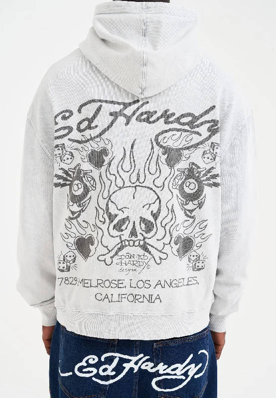 New Markdowns Mens Mono Acid Flaming Skull Zip Through Hoodie - Grey
