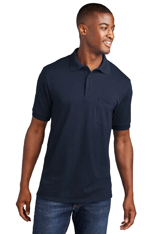 Crazy Savings Port & Company Mens Core Stain Resistant Short Sleeve Polo Shirt w/ Pocket - Deep Navy Blue