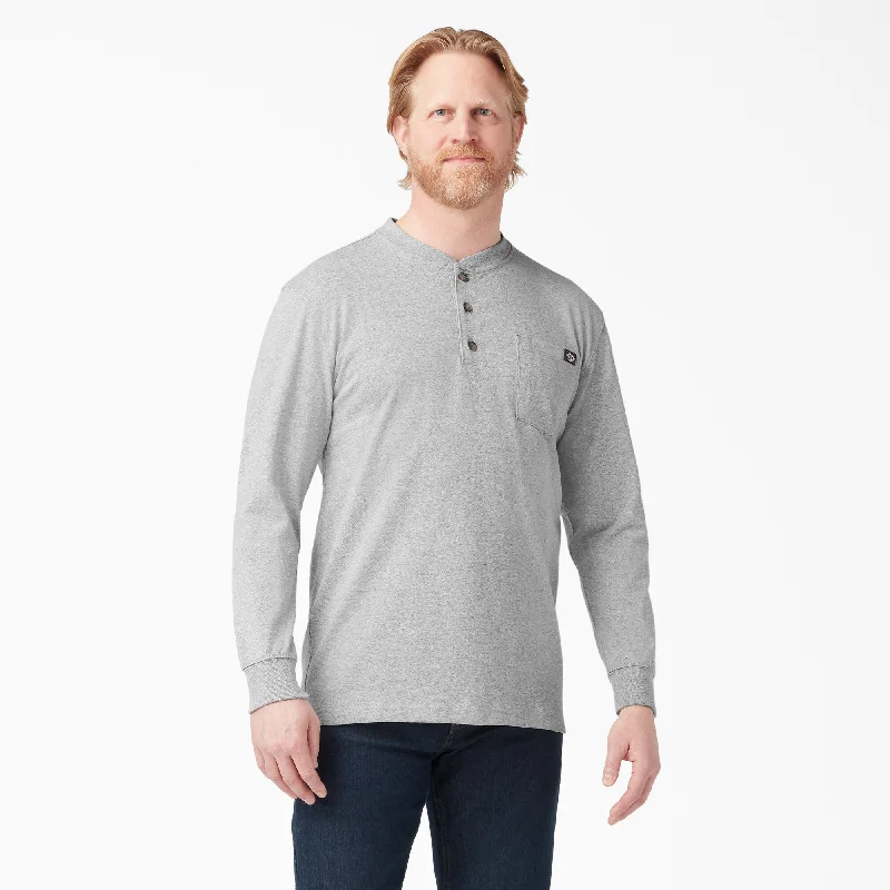 Dickies Heavyweight Long Sleeve Henley T-Shirt wl451 heather grey