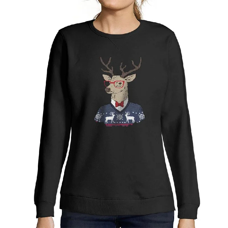 Deal Alert ULTRABASIC - Women's Printed Graphic Sweatshirt Christmas Deer Deep Black
