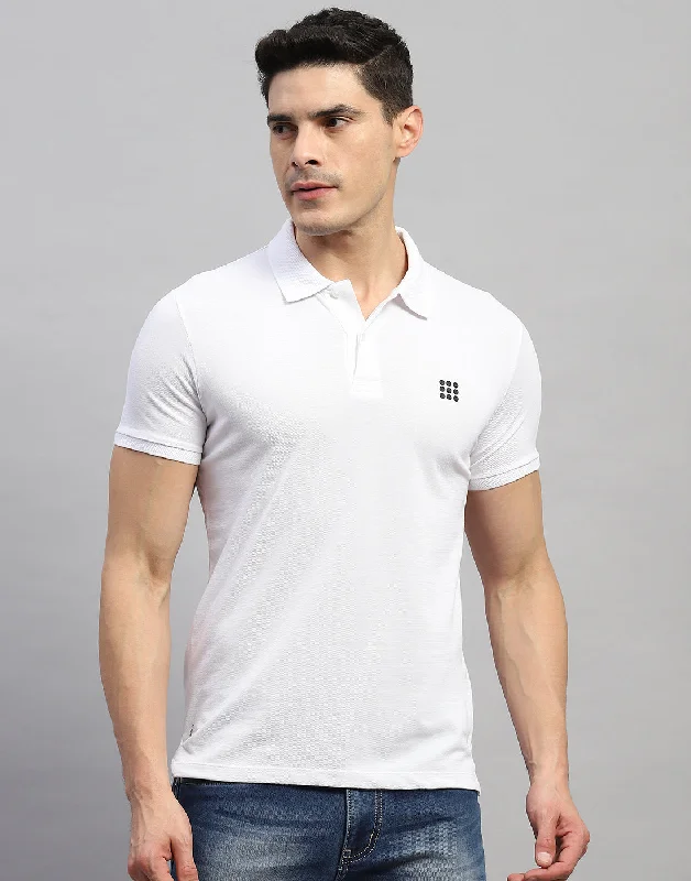 While Supplies Last Men White Solid Polo Collar Half Sleeve T-Shirt