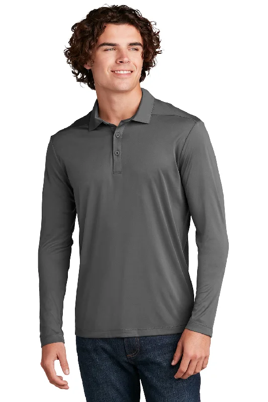 Sport-Tek Mens Moisture Wicking Long Sleeve Polo Shirt - Dark Smoke Grey