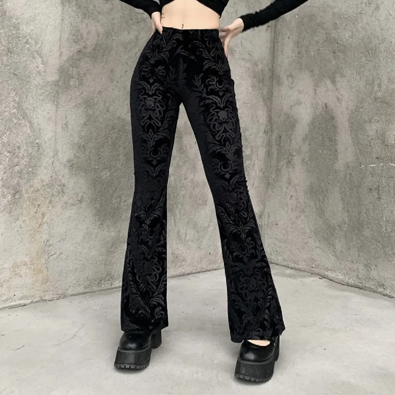 Your Weekend, Your Savings Flared Goth Embossed Velvet Pants