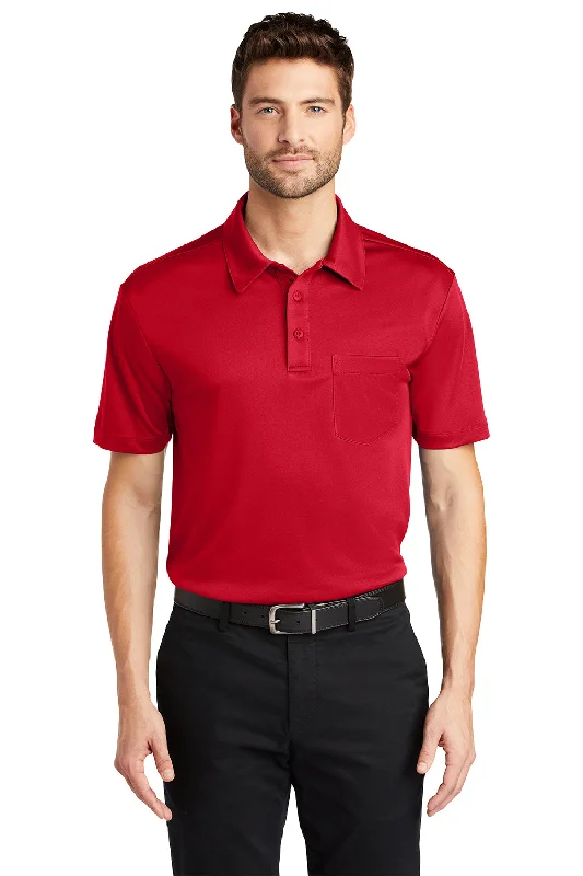 Port Authority Mens Silk Touch Performance Moisture Wicking Short Sleeve Polo Shirt w/ Pocket - Red