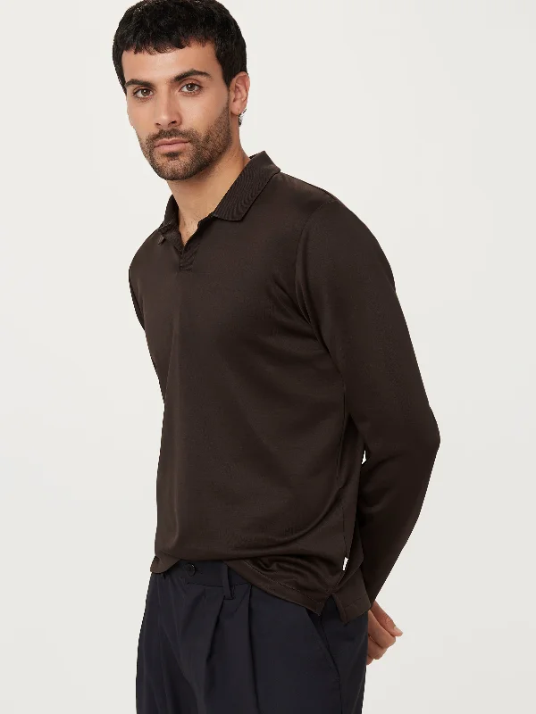 Value Deals The Long Sleeve Johnny Collar Polo in Dark Chocolate