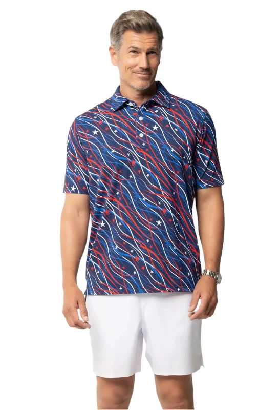 Weekend Specials to Indulge In IBKUL Mens Patriot Polo Shirt - Confetti Navy