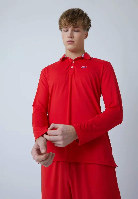 Tennis Poloshirt Langarm Herren & Jungen, rot