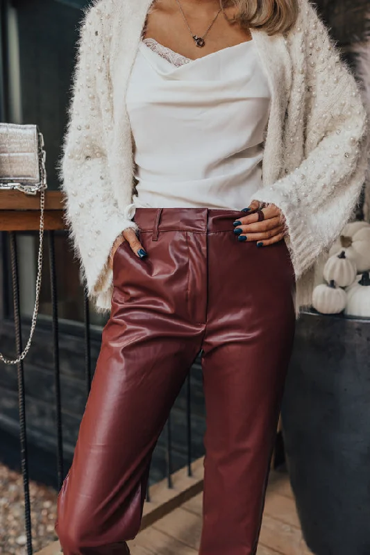Extra Savings The Catalina High Waist Faux Leather Pants in Dark Rustic Rose