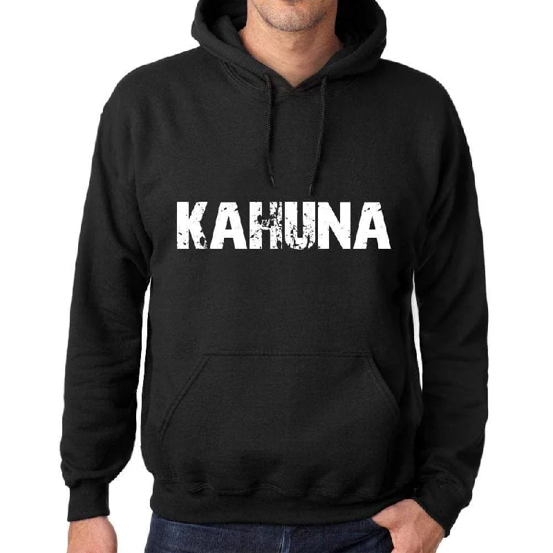 Men's Women's Unisex Printed Graphic Cotton Hoodie Soft Heavyweight Hooded Sweatshirt Pullover Popular Words KAHUNA Deep Black