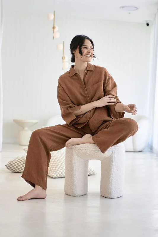 Today Only Fundamental Wide Leg Linen Pant - Nutmeg