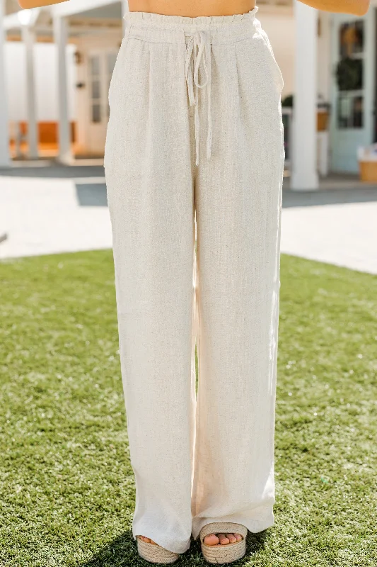 Weekend Offers That Excite Summer Loving Oatmeal White Linen Pants